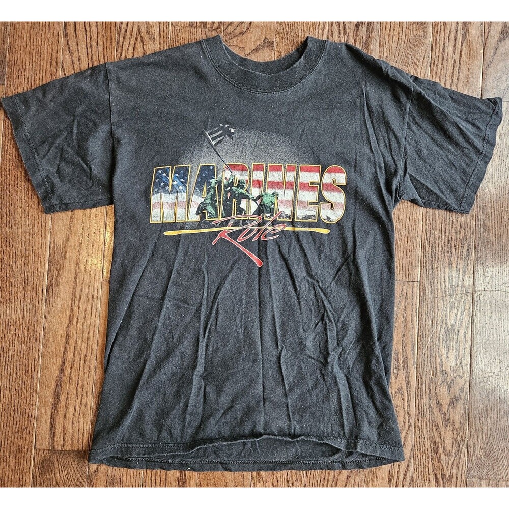 1990's Vintage US Marines Rule T Shirt Size Medium Black Y2k